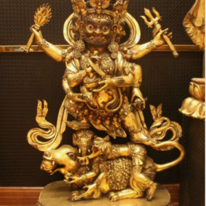 1 34.6''Old Tibet Purple Bronze 24K Gold Mahakala Hold Faqi Elephant Buddha Statue