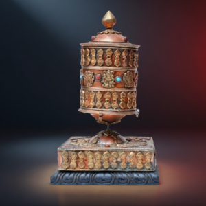 8" Large Nepal Tibetan Buddhist Prayer Wheel Wood Stand Brass Dorje Home Décor